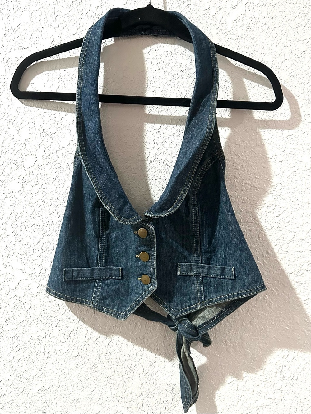 ! Vintage Denim Jean Halter Vest Top Size Large